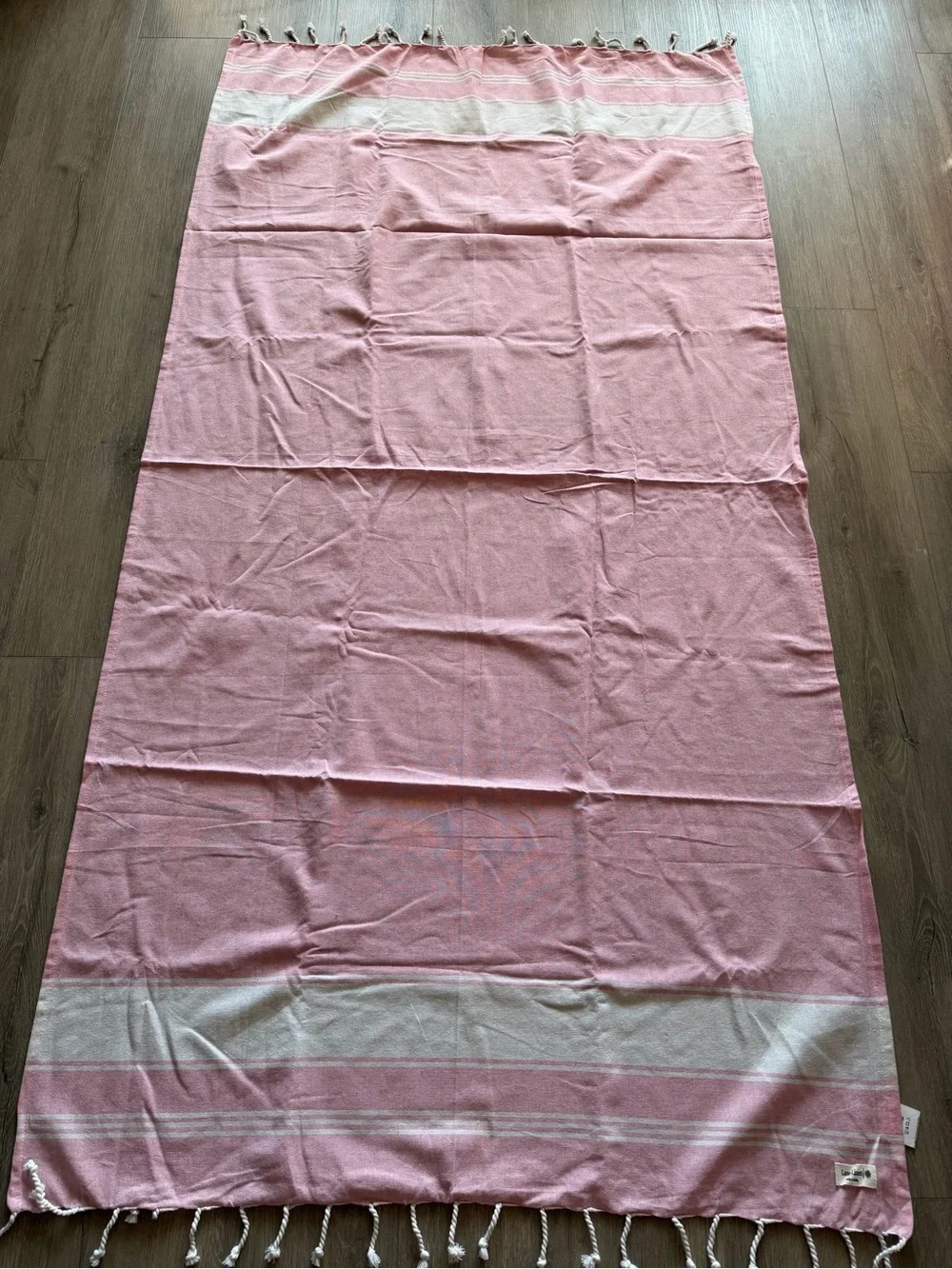 Pink and White Striped Fringe Turkish Towel